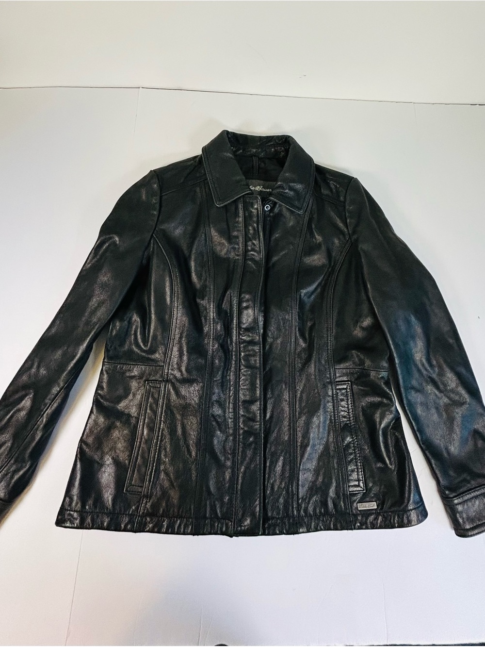 Eddie Bauer Genuine Black Leather Women's Jacket - Sleek Collared Design